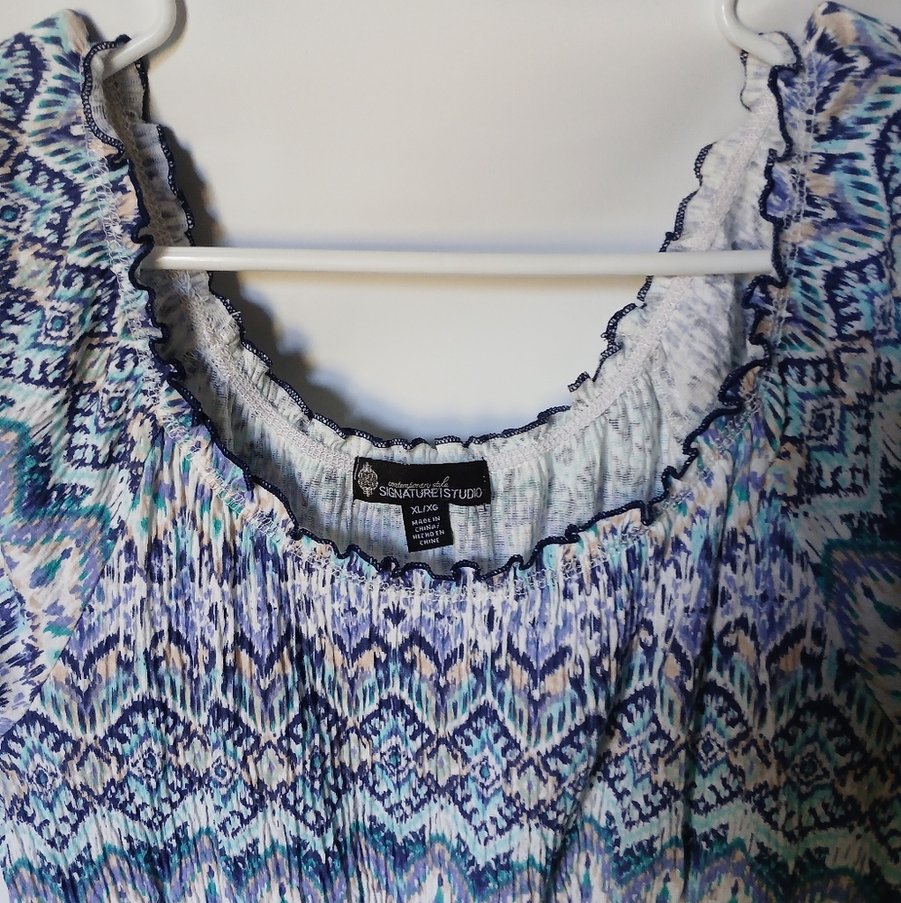 Signature Studio Womens Chevron Print Top Size XL/XG Color Purple/Blue/White - Picture 4 of 10